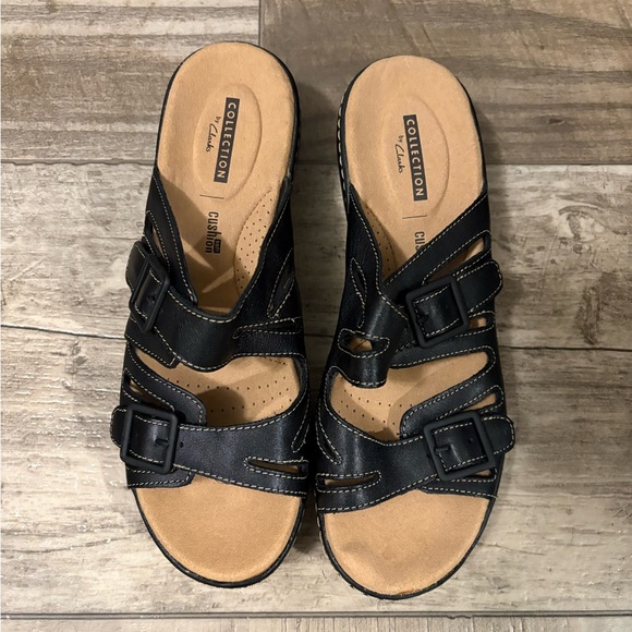 NWOB! CLARKS COLLECTION DELANA LIRI PLATFORM SANDAL, Black, 7 - Picture 2 of 8